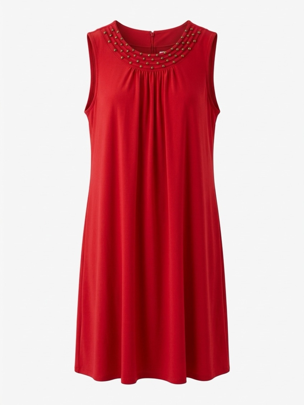 Dress Barn Red Sleeveless Beaded Neck A-Line Dress